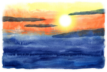 Naklejka premium アナログ水彩夕焼け空