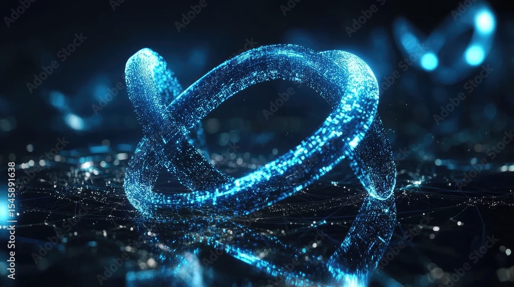 Poster shimmering blue infinity loop glowing in a dark tech backdrop symbolizing endless digital evolution 