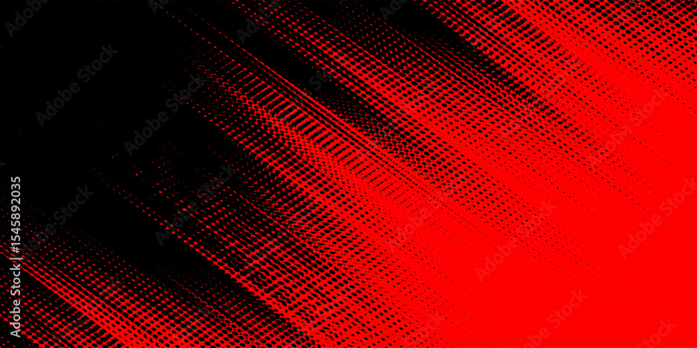 Poster red halftone on black background. vector dotted sparkles or halftone shine pattern texture pop art s