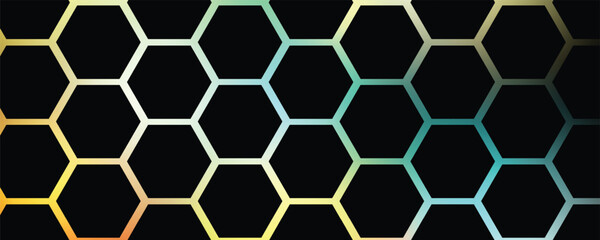 Dark hexagon abstract technology background with blue and pink colored bright flashes under hexagon. Hexagonal gaming vector abstract tech background.