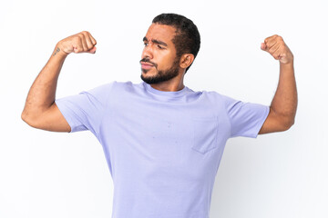 Young Ecuadorian man isolated on white background doing strong gesture