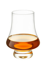 Glass of scotch whiskey or bourbon on white background