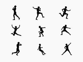 Collection of Nine Black Silhouettes Depicting People in Various Dynamic Poses