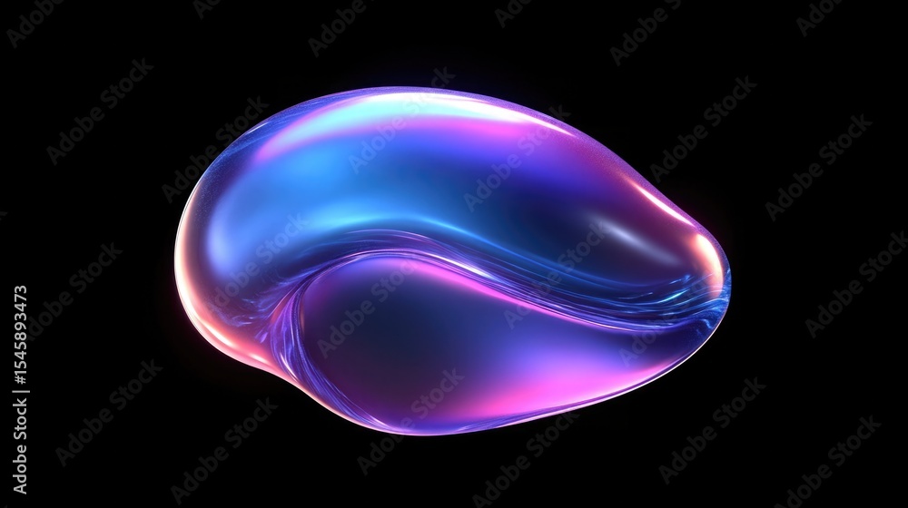 Fototapete floating liquid blob glowing with a smooth blue to purple gradient rendered in a sleek abstract futu
