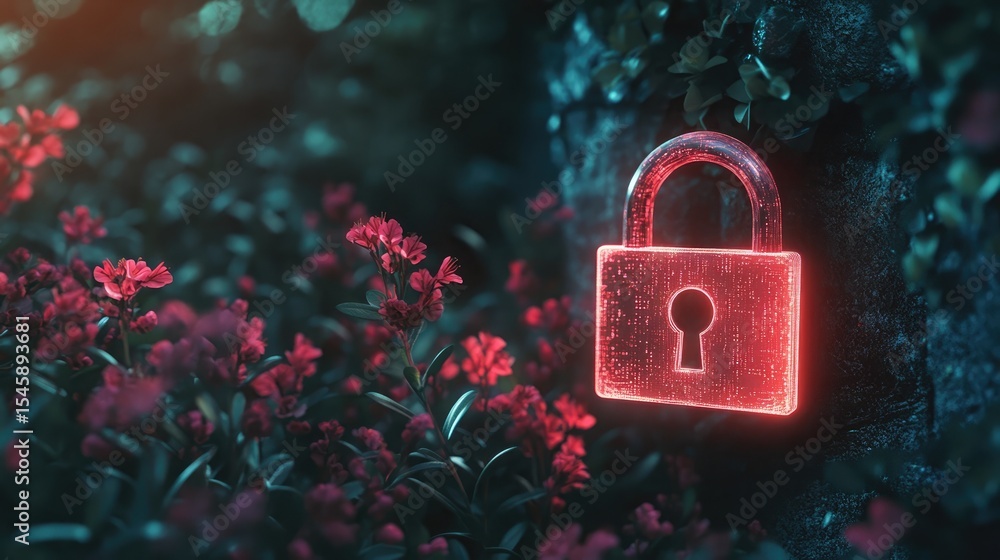Poster glowing padlock on a digital medical background symbolizing data encryption patient privacy and high
