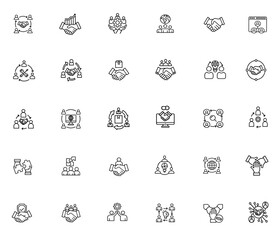 Business Collaboration Icons – Teamwork and Corporate Partnership Vector Illustration