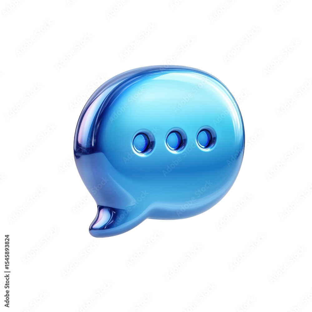 Aufkleber blue chat bubble shiny glossy chrome reflection communication notification on transparent background