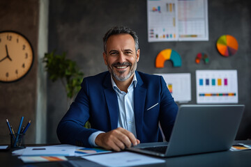 Middle Eastern executive analyzing reports on computer


