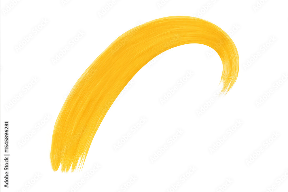 Poster yellow paint brush stroke arching upward, transparent background, creating vivid graphic design elem