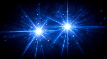 Naklejka premium Two brilliant, radiating light sources against a dark background.