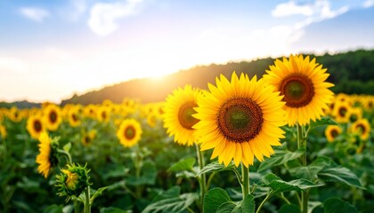 Fototapeta premium ひまわり畑と青空