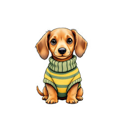 Cute Dachshund Puppy in a Striped Sweater