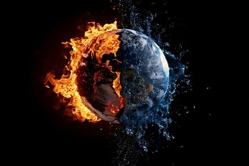 Global warming climate change earth fire and water concept planet environmental disaster danger hot cold 