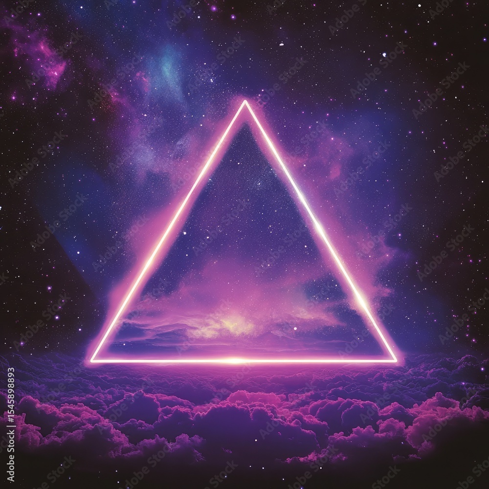 Aufkleber purple universe backdrop with a glowing triangle and shimmering stars expressing cosmic harmony in a