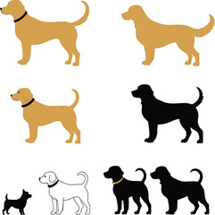 Black silhouettes of American dog breeds in playful, standing, and running poses on a white background. Perfect for pet-themed designs and illustrations.