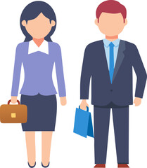 Male and Female Business Executives – Professional Teamwork, Corporate Leadership, and Office Collaboration Illustration