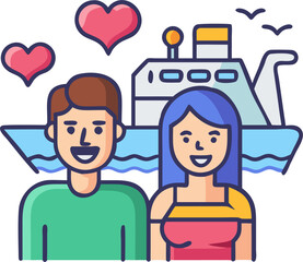 Man and Woman Enjoying a Cruise – Luxury Travel, Ocean Vacation, and Romantic Getaway Illustration
