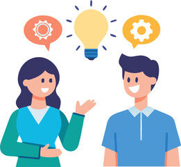 Man and Woman Brainstorming Ideas – Creative Thinking, Teamwork, and Innovation Concept Illustration