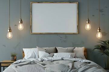 Premium Quality Image of a Picture Frame Hanging on a Wall Above a Bed
