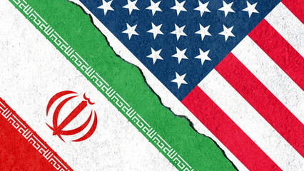 Cracked Flags of Iran, and USA: Symbolizing Political Tension.