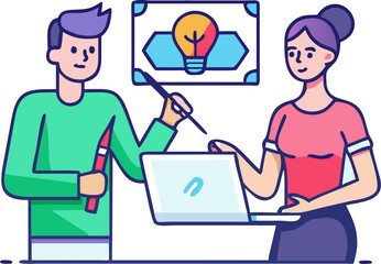 Man and Woman Creating Digital Art – Creative Process, Modern Illustration, and Artistic Collaboration