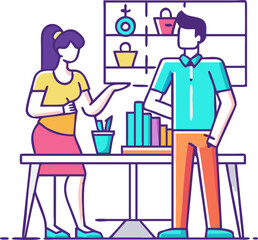 Man and Woman in a Design Studio Illustration Representing Creativity, Collaboration, and Modern Workspace Environment
