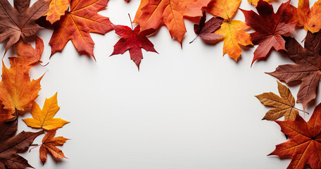 Fototapeta premium Autumn leaves border with vibrant red and orange colors