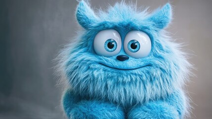 Adorable fluffy blue monster with soft textured fur and playful cartoon expression perfect for fantasy themed sublimation prints