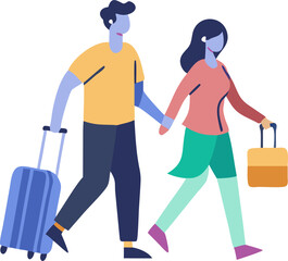 Man and Woman Traveling with Luggage Illustration Representing Vacation, Adventure, and Modern Travel
