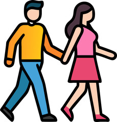 Man and Woman Walking Together Illustration Representing Companionship, Leisure, and Outdoor Activity