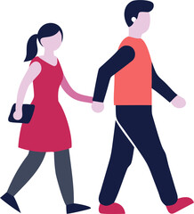 Man and Woman Walking Together Illustration Representing Companionship, Leisure, and Outdoor Activity