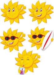 set of funny cartoon sun