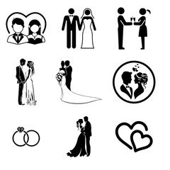 Wedding and marriage icon set