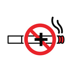 Obraz premium Red No Smoking Sign Cigarette Black Cross Icon smoking ban