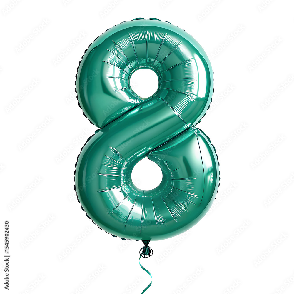 Fototapete a balloon shaped like the number 8,emerald green metallic finish with realistic reflections and smoo