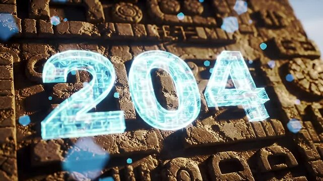Textured stone with carved symbols and glowing number '204'