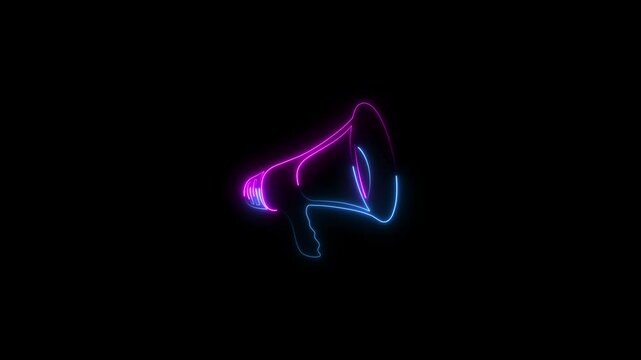 Neon megaphone icon. neon Sale badge. neon bright hand speaker icon concept animation.