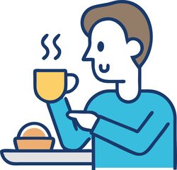 Person Eating Breakfast with Coffee Illustration Representing Morning Routine, Healthy Start, and Relaxed Lifestyle
