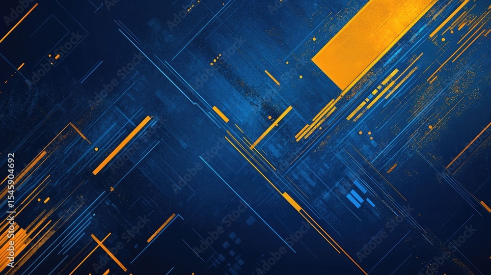 Poster futuristic digital banner using blue and yellow tech forms layered with sharp angles grunge finish a