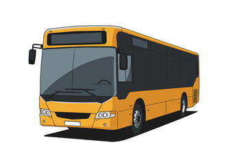 Cartoon Illustration of a Yellow City Bus
