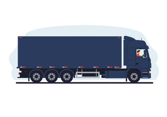 Side View of a Dark Blue Semi Truck