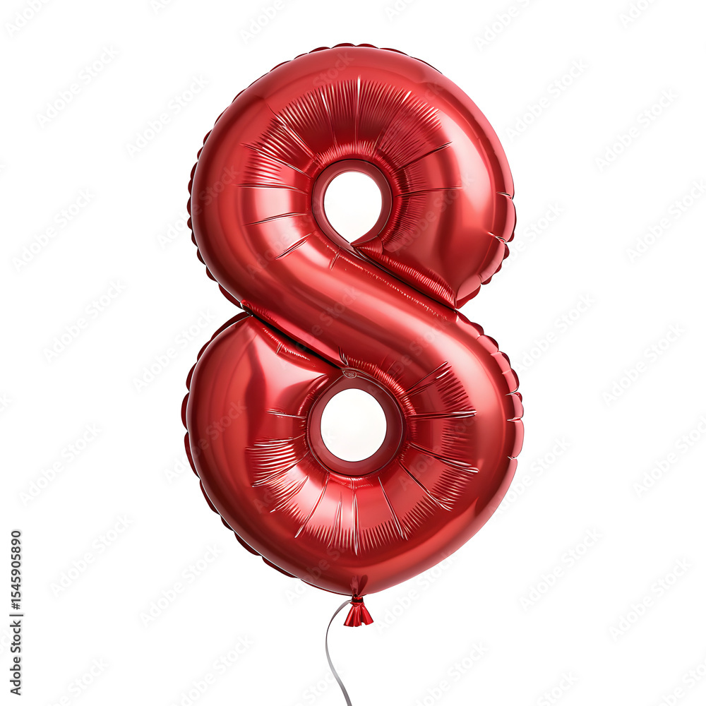 Fototapete a balloon shaped like the number 8,glossy red metallic finish with realistic reflections and smooth 