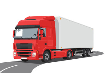 Fototapeta premium Red Semi Truck with White Cargo Trailer on the Road