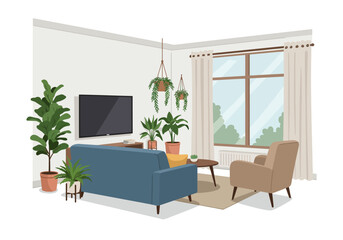 Stylish Living Room with Plants and Cozy Furniture