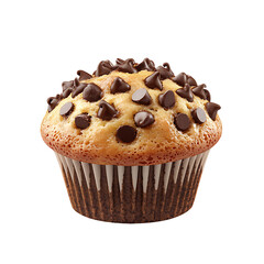 Delicious Chocolate Chip Muffin with Golden Crust and Brown Wrapper
