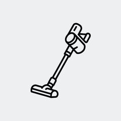 Black Line Art Icon of a Cordless Vacuum Cleaner cleaning