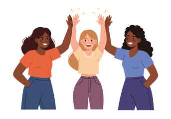 Three Diverse Women Celebrating a High Five