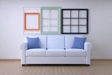 White Sofa with Colorful Frames in Minimalist Interior