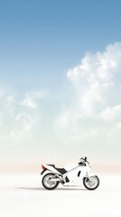 Obraz premium White Sportbike on a Desolate Desert Landscape Under a Blue Sky