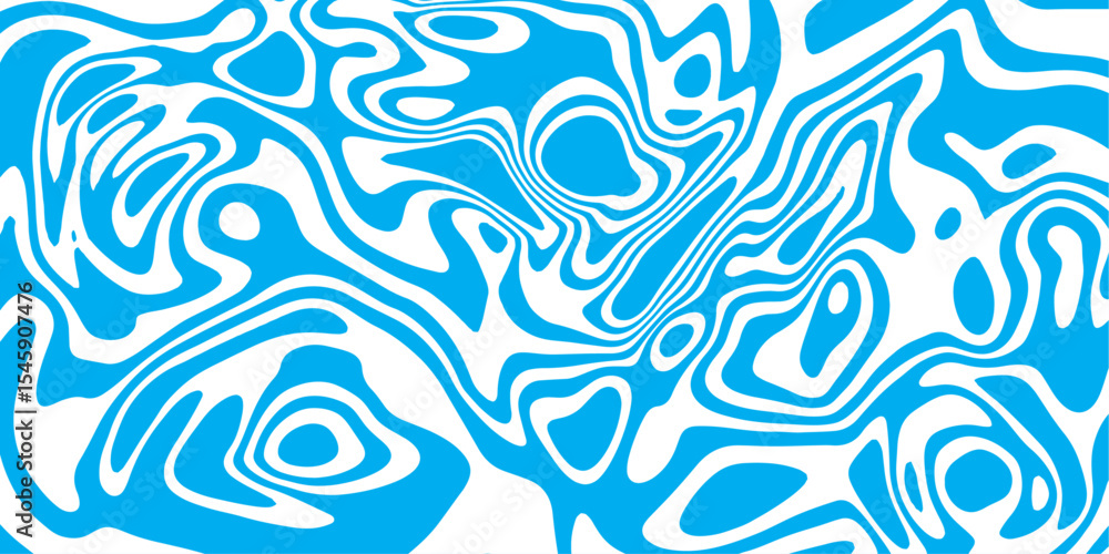 Poster blue abstract line art pattern with wavy fluid shapes and contours.